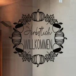 Fensterdeko Herbstlich Willkommen Fensterbild Herbstdekoration Sticker Kranz Kürbis Eicheln