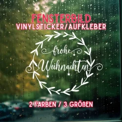 Fensterdeko Schriftzug Frohe Weihnachten Fensterbild Weihnachtsdekoration Sticker Kranz 2 Farben 3 Größen