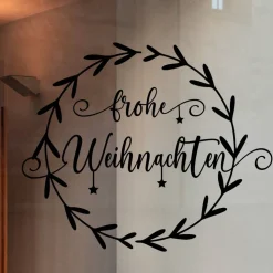 Fensterdeko Schriftzug Frohe Weihnachten Fensterbild Weihnachtsdekoration Sticker Kranz 2 Farben 3 Größen