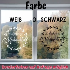Fensterdeko Schriftzug Frohe Weihnachten Fensterbild Weihnachtsdekoration Sticker Kranz 2 Farben 3 Größen