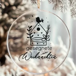 Fensterdeko Schriftzug gesegnete Weihnachten Fensterbild Weihnachtsdekoration Häuschen Vogel 2 Farben 3 Größen