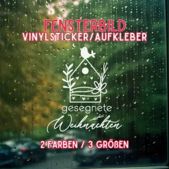 Fensterdeko Schriftzug gesegnete Weihnachten Fensterbild Weihnachtsdekoration Häuschen Vogel 2 Farben 3 Größen