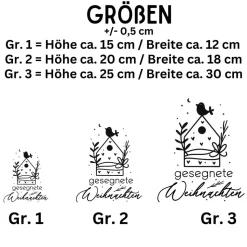 Fensterdeko Schriftzug gesegnete Weihnachten Fensterbild Weihnachtsdekoration Häuschen Vogel 2 Farben 3 Größen