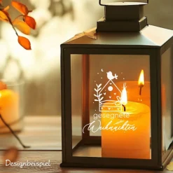 Fensterdeko Schriftzug gesegnete Weihnachten Fensterbild Weihnachtsdekoration Häuschen Vogel 2 Farben 3 Größen