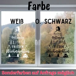 Fensterdeko WeihnachtsfriedenTannenbaum Schriftzug Fensterbild Weihnachtsdekoration 2 Farben 3 Grö&sz