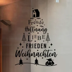 Fensterdeko WeihnachtsfriedenTannenbaum Schriftzug Fensterbild Weihnachtsdekoration 2 Farben 3 Grö&sz