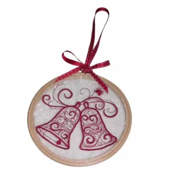 Fensterschmuck für Advent Weihnachten filigrane Weihnachtsglocken bestickte Fensterbilder im Stickrahmen groß Weihnachtsdeko X-Mas weihnachtliche Dekoration