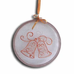 Fensterschmuck für Advent Weihnachten filigrane Weihnachtsglocken bestickte Fensterbilder im Stickrahmen groß Weihnachtsdeko X-Mas weihnachtliche Dekoration