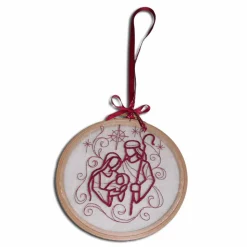 Fensterschmuck für Advent Weihnachten Heilige Familie Krippe bestickte Fensterbilder im Stickrahmen mittelgroß Weihnachtsdeko X-Mas weihnachtliche Dekoration