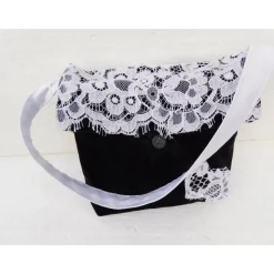 festliche Tasche , Samttasche schwarz weiß  , Spitzentasche , Unikat