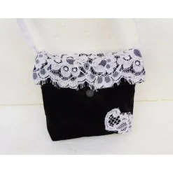 festliche Tasche , Samttasche schwarz weiß  , Spitzentasche , Unikat