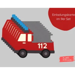 Feuerwehr Einladungskarten Bastelset Kindergeburtstag | Feuerwehr Karte | Feuerwehr im Einsatz | Feuerwehr Geburtstag