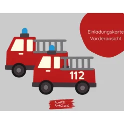 Feuerwehr Einladungskarten Bastelset Kindergeburtstag | Feuerwehr Karte | Feuerwehr im Einsatz | Feuerwehr Geburtstag