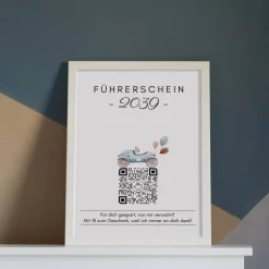 Führerschein Zuschuss | Geldgeschenk | Personalisiertes Virtuelles Sparbuch | QrCode Bild | Auto Blau