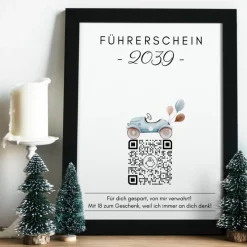Führerschein Zuschuss | Geldgeschenk | Personalisiertes Virtuelles Sparbuch | QrCode Bild | Auto Blau