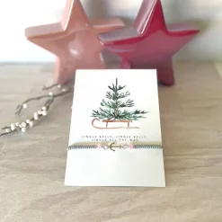 Filigran geknüpftes Armband in Grau mit Anker-Element in Silber, Glasschliffperlen in Rose, Weihnachtskarte
