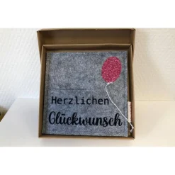 Filz-Geschenktasche für Gutschein/Geldgeschenk, Wunscherfüller: HERZLICHEN GLÜCKWUNSCH - Herzlichen Glückwunsch