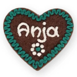 Filzherz Dirndl Accessoires mit Namen - Anstecker Namensschild für Volskfeste - Herz personalisiert Button Brosche