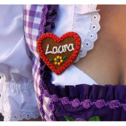 Filzherz 6er SET Oktoberfest Dirndl Accessoires mit Namen - Anstecker Namensschild Herz personalisiert Button Brosche