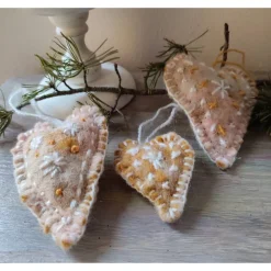 Filzherzen-Weihnachtsdeko-3 -Set, hellbraun/weiß