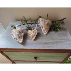 Filzherzen-Weihnachtsdeko-3 -Set, hellbraun/weiß