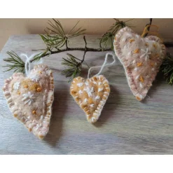 Filzherzen-Weihnachtsdeko-3 -Set, hellbraun/weiß