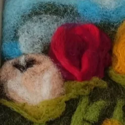 Filzkunst, Filzblumen, Osterbild, gefilzt im 3-D- Bilderrahmen