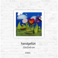 Filzkunst, Filzblumen, Osterbild, gefilzt im 3-D- Bilderrahmen