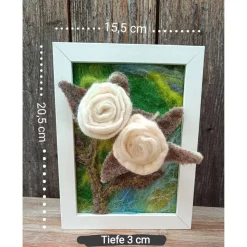 Filzkunst "Filzrosen" gefilzt im 3-D- Bilderrahmen