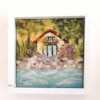 Filzkunst "Haus am See" gefilzt im3-D- Bilderrahmen