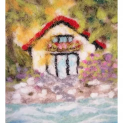 Filzkunst "Haus am See" gefilzt im3-D- Bilderrahmen