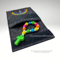 Filztäschchen Rosenkranz REGENBOGEN Kreuz Rosenkranztasche Wollfilz