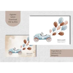 Fingerabdruck Gästebuchposter Gästebuch Jungen Luftballon Auto, Babyparty Erinnerung, Digital Download, PDF
