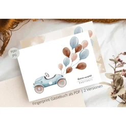 Fingerabdruck Gästebuchposter Gästebuch Jungen Luftballon Auto, Babyparty Erinnerung, Digital Download, PDF