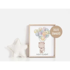 Fingerabdruck Gästebuchposter Gästebuch Kinder Taufe Babyparty Bär Ballon, Digital Download