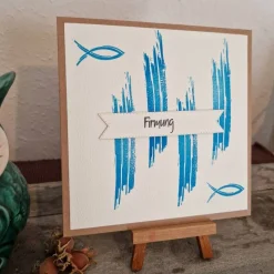Firmung - Gratulationskarte - Fische - Beige/Braun/Blau