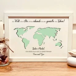 Firmung Geschenk personalisiert – Geldgeschenk Bilderrahmen mit Weltkarte und Wunschname