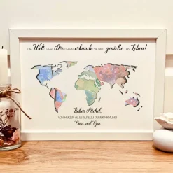 Firmung Geschenk personalisiert – Geldgeschenk Bilderrahmen mit Weltkarte und Wunschname