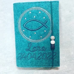 Fisch im Kreis Gotteslobhülle Gebetbuch Hülle Geschenk Kommunion Firmung Geschenkidee Gott Kirche religiös personalisier