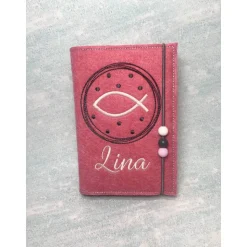 Fisch im Kreis Gotteslobhülle Gebetbuch Hülle Geschenk Kommunion Firmung Geschenkidee Gott Kirche religiös personalisier