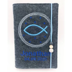 Fisch im Kreis Gotteslobhülle Gebetbuch Hülle Geschenk Kommunion Firmung Geschenkidee Gott Kirche religiös personalisier