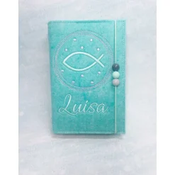 Fisch im Kreis Gotteslobhülle Gebetbuch Hülle Geschenk Kommunion Firmung Geschenkidee Gott Kirche religiös personalisier