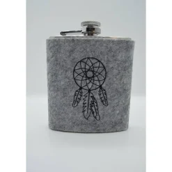 Flachmann aus Edelstahl mit bestickter Filzhülle