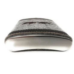 Flachmann Edelstahl 180 ml + Hülle bestickt mit Stier aus Wollfilz + Leder inkl. Geschenkbox - Farbauswahl