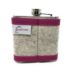 Flachmann Edelstahl 180 ml + Hülle bestickt mit Krone aus Wollfilz + Leder inkl. Geschenkbox - Farbauswahl