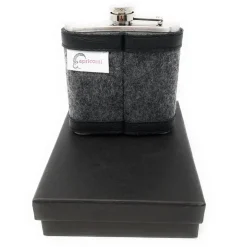 Flachmann Edelstahl 180 ml + Hülle bestickt mit Maiglöckchen aus Wollfilz + Leder inkl. Geschenkbox - Farbauswahl