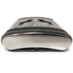 Flachmann Edelstahl 180 ml + Hülle bestickt mit Widder aus Wollfilz + Leder inkl. Geschenkbox - Farbauswahl