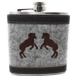 Flachmann Edelstahl 180 ml + Hülle bestickt mit Widder aus Wollfilz + Leder inkl. Geschenkbox - Farbauswahl