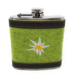 Flachmann Edelstahl 180 ml + Hülle bestickt mit Edelweiß aus Wollfilz + Leder inkl. Geschenkbox - Farbauswahl