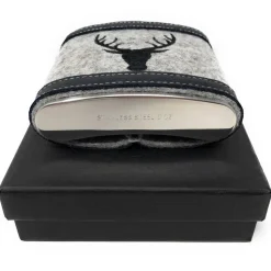 Flachmann HIRSCH + Hülle bestickt Wollfilz + Leder inkl. Geschenkbox - Farbauswahl Edelstahl 180 ml